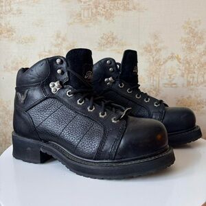 Thorogood black leather chunky heel lace up motorcycle workwear biker boots